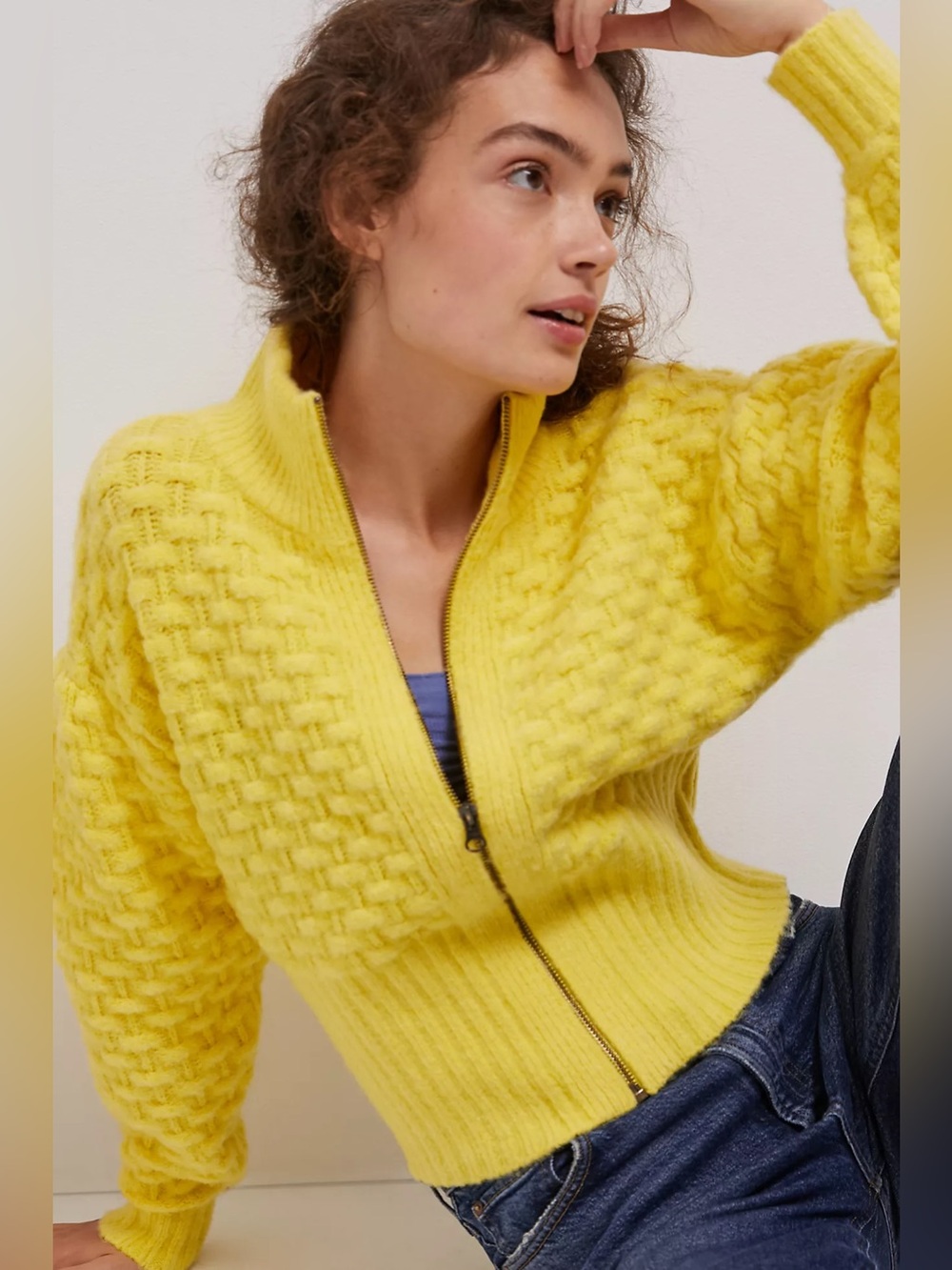 Maeve Buttercup Textured Knit Jacket Yellow Medium Anthropologie